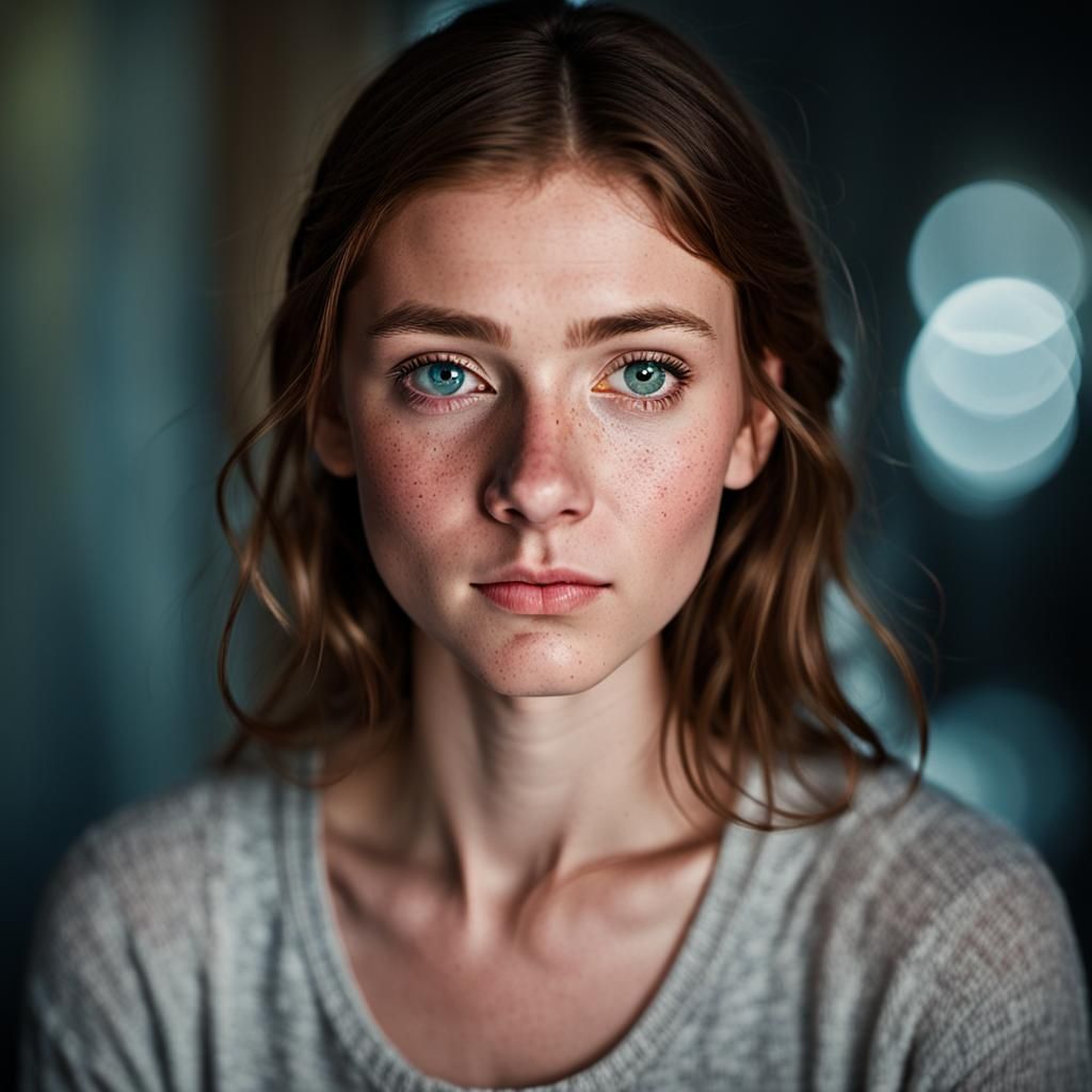 Freckled Portrait in High-Contrast Photography Style