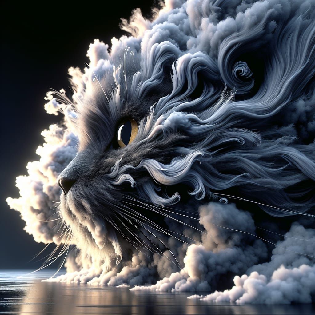 3D Cat in Smoke: High-Resolution Render