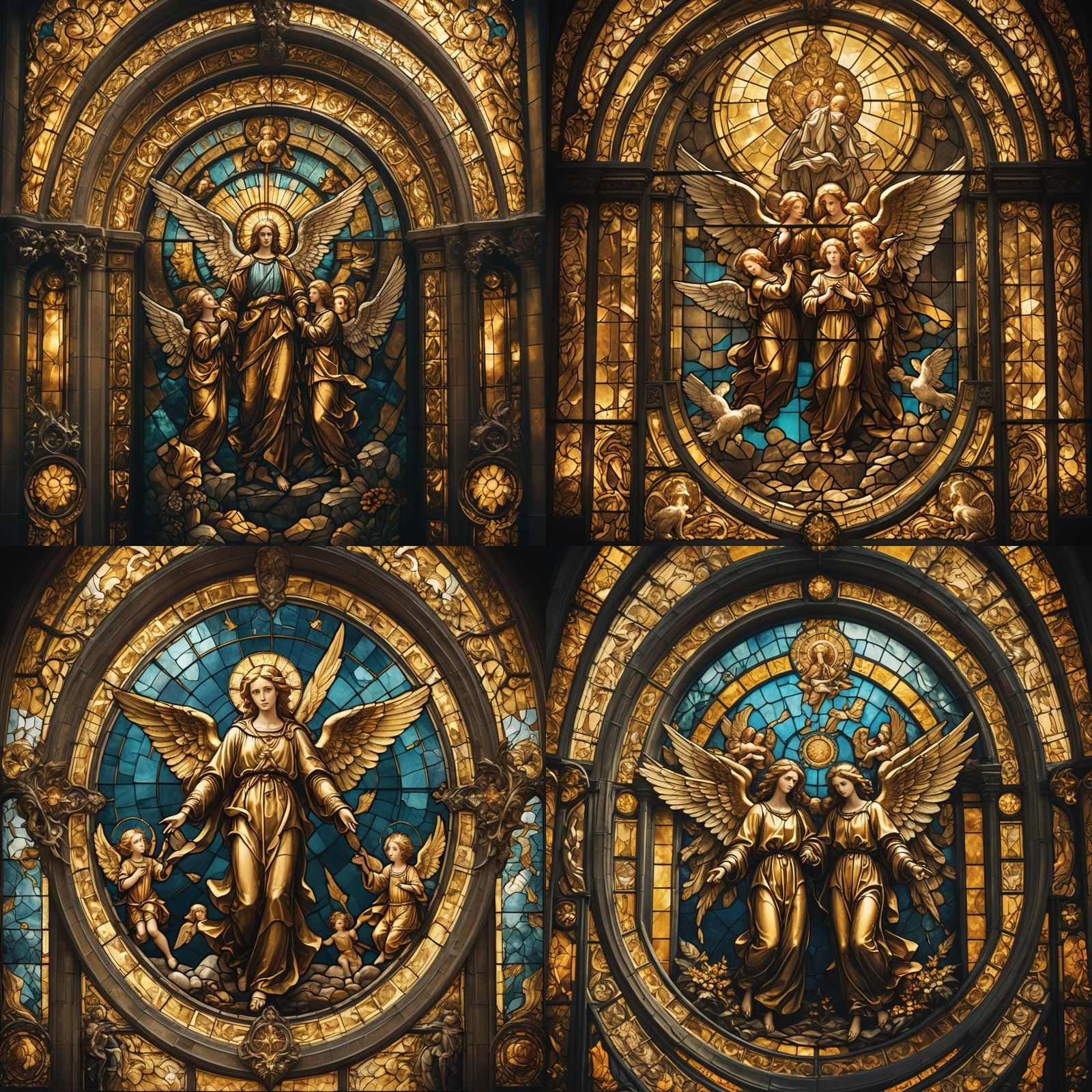 Stained Glass Golden Portal with Angels