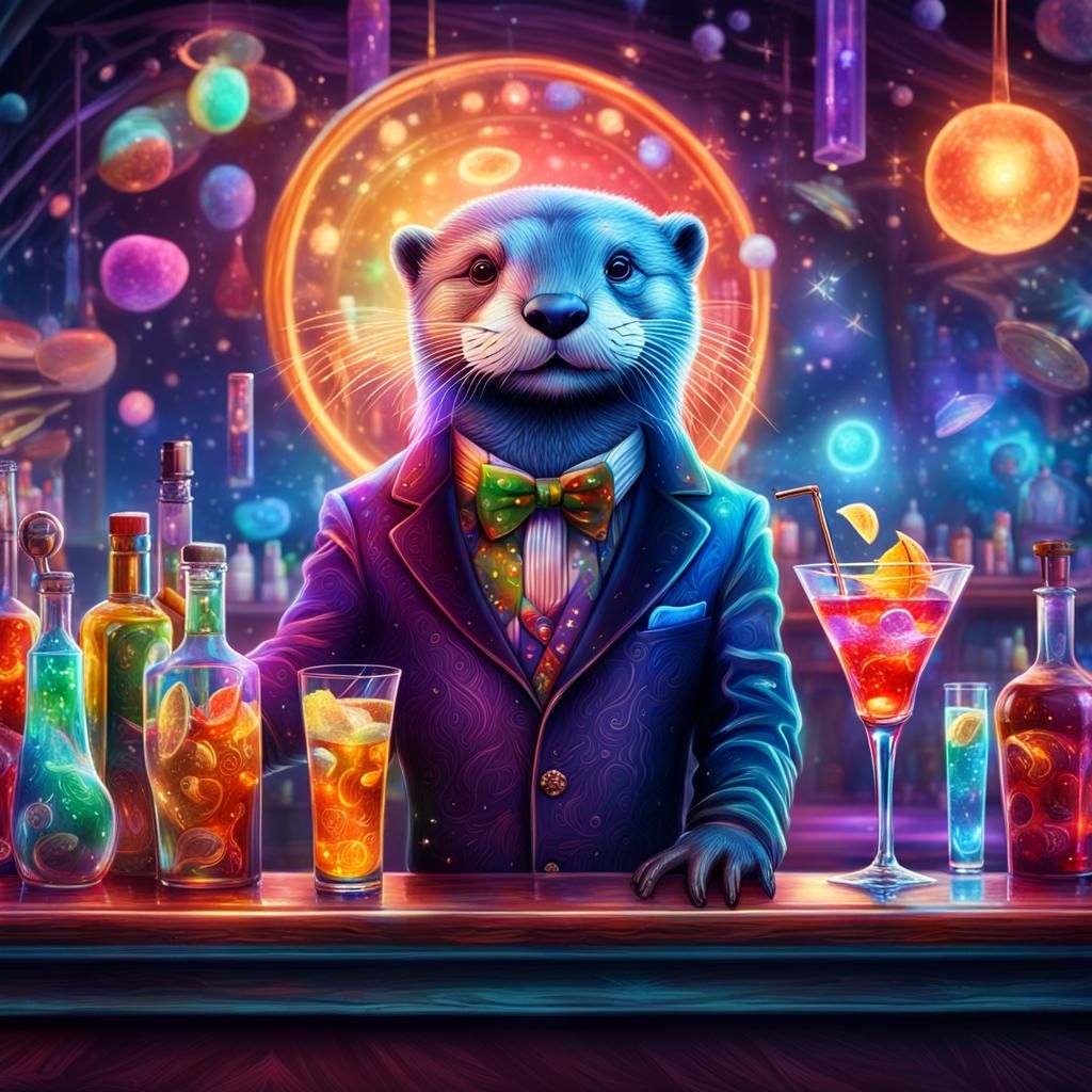 Astral Otter Barman: Holographic Cosmic Illustration