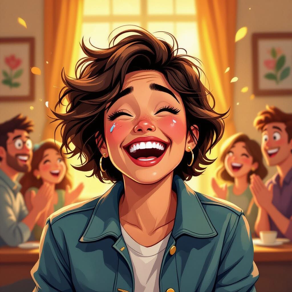 Person Bursts into Laughter: Vibrant Illustration