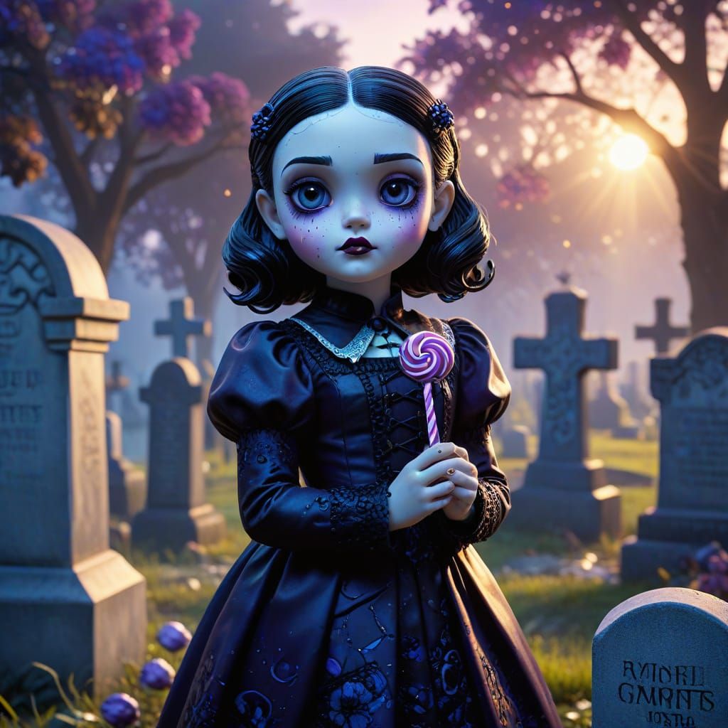 Wednesday Addams in Cemetery: Baroque Noir Art