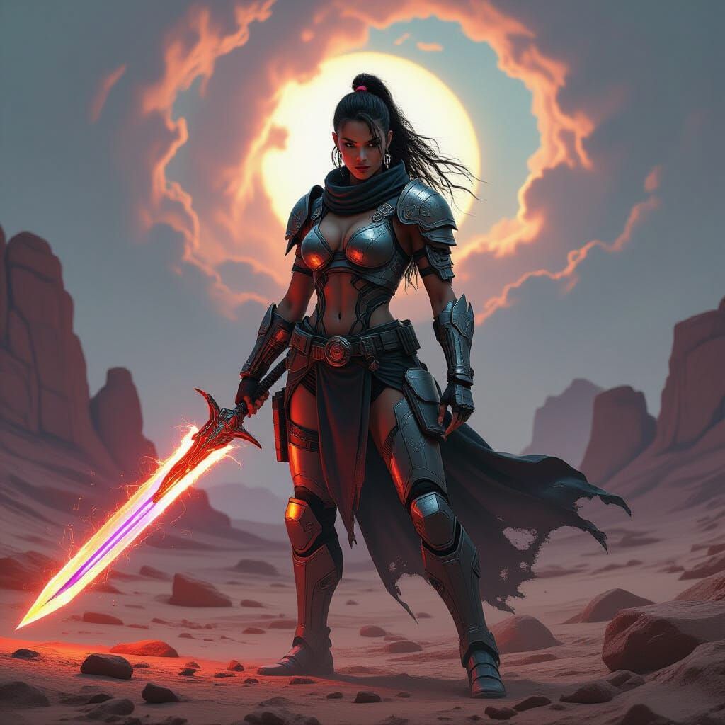 Cybernetic Warrior on Alien Planet in Sci-Fi Style