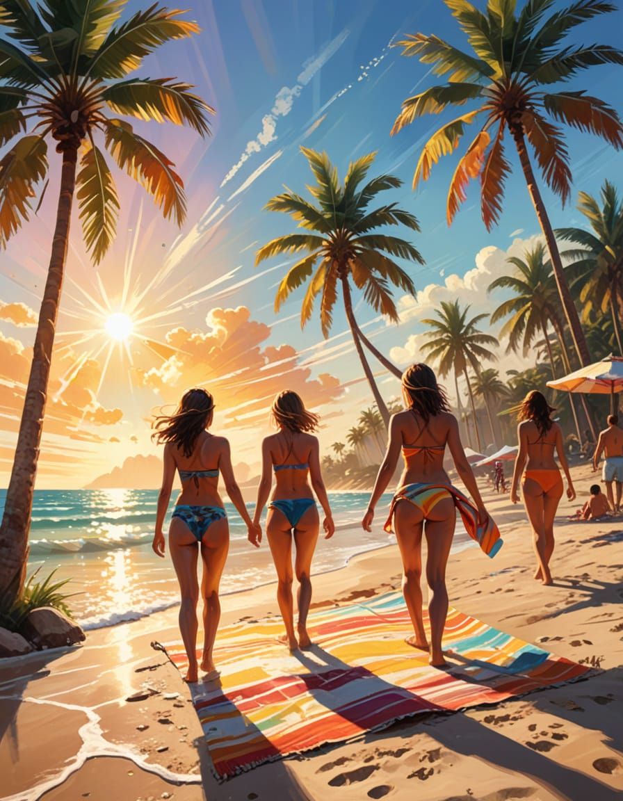 Beach Day in Vibrant Comic Book Style