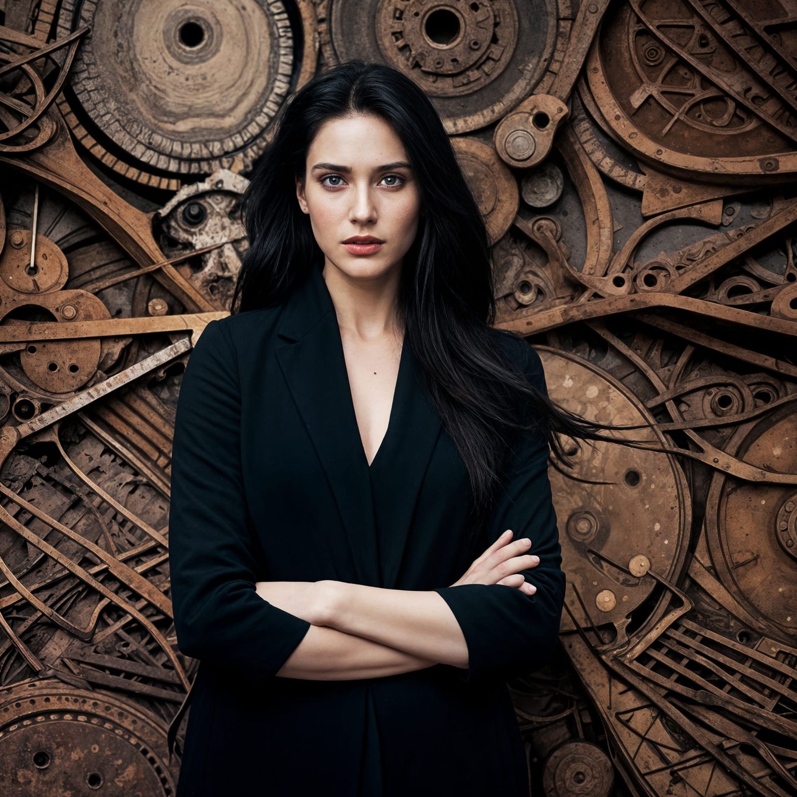 Woman in Black Dress: Graffiti Splash Art