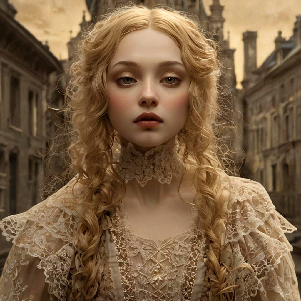 Dark Whimsy: Woman in Flowing Dress Illustration