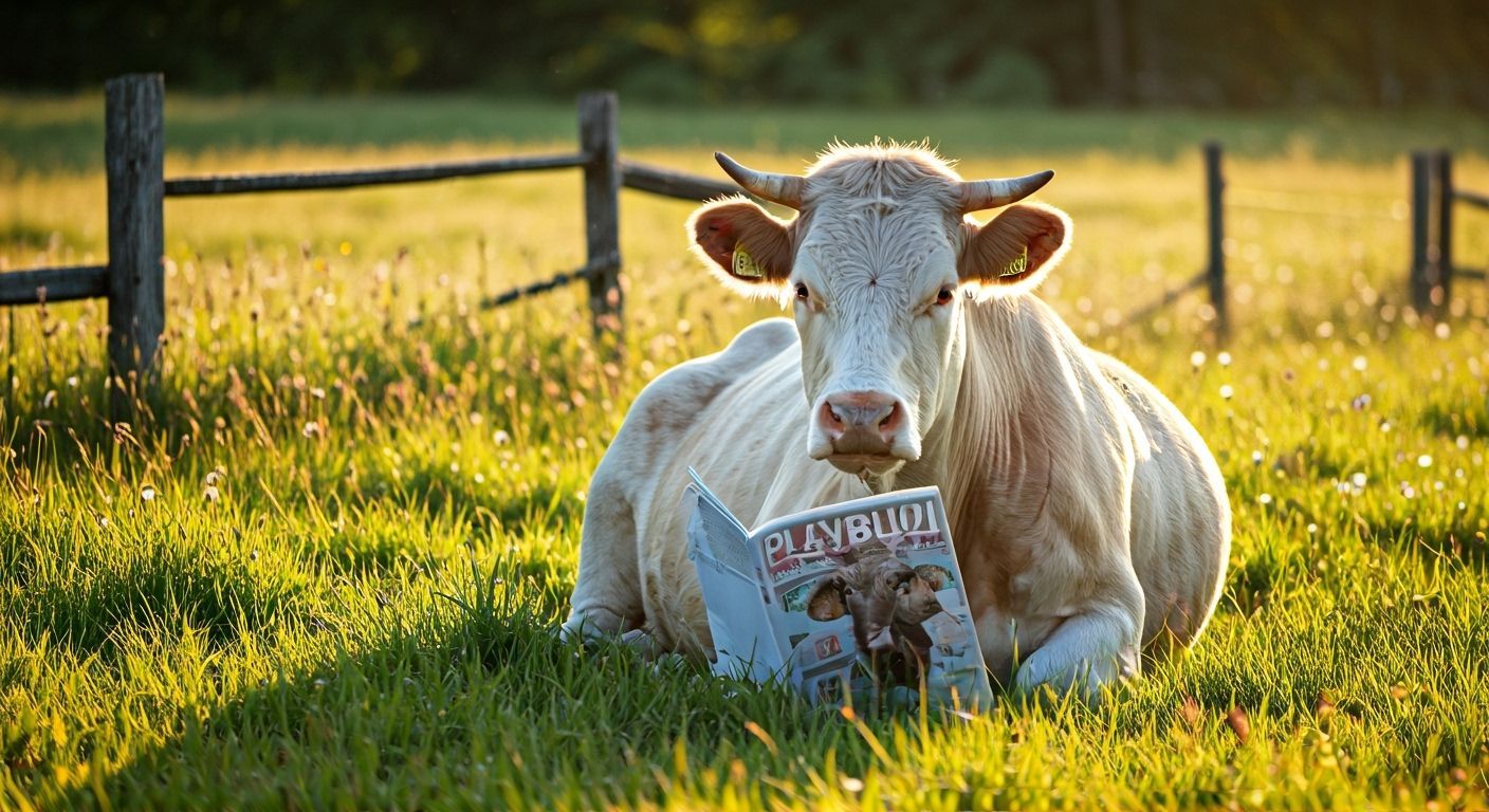 Cow Reading PLAYBUOI in Sunny Meadow