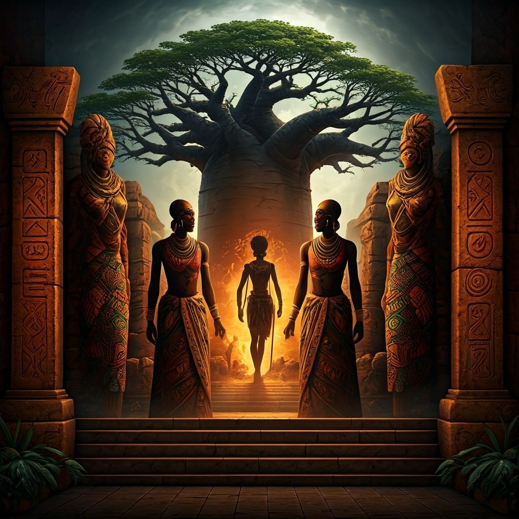 African Spirits Mural with Baobab Tree in 3D