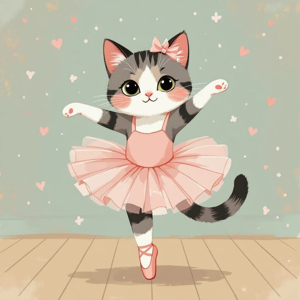 Cat Ballerina in Whimsical Animation Style
