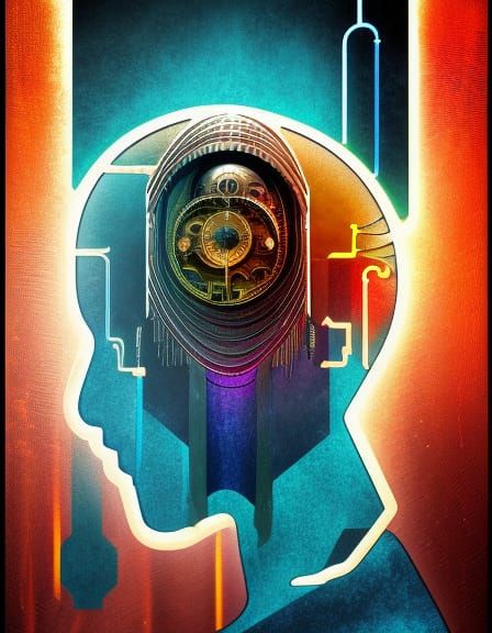 Cyberpunk Man in Bauhaus Stained Glass Style