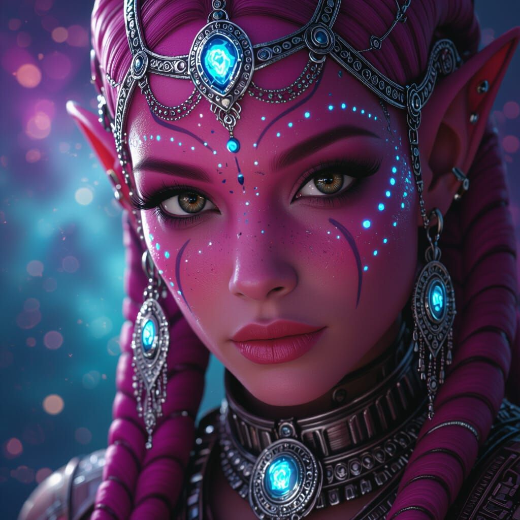 Pink Twi'lek Portrait with Glowing Markings and Nebula