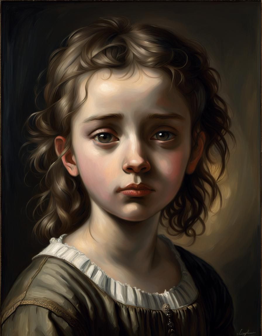 Sad Girl Portrait with Tears in Rembrandt Lighting
