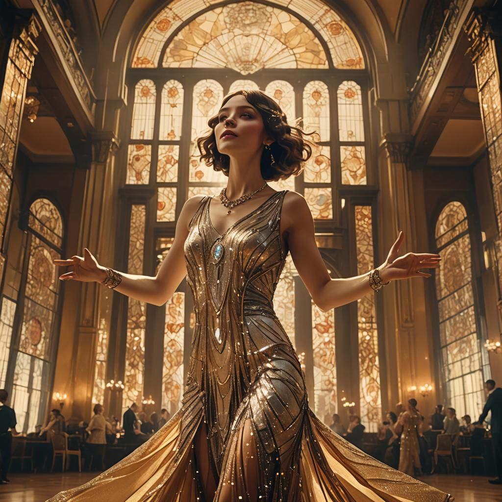 Roaring 20s Dancer in Art Deco Ballroom