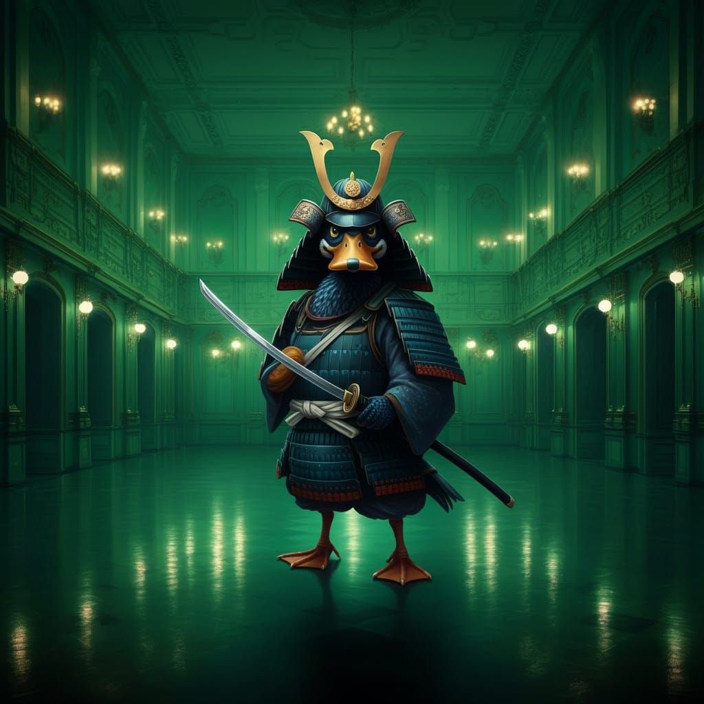 Samurai Duck in Ballroom: Maximalist Masterpiece