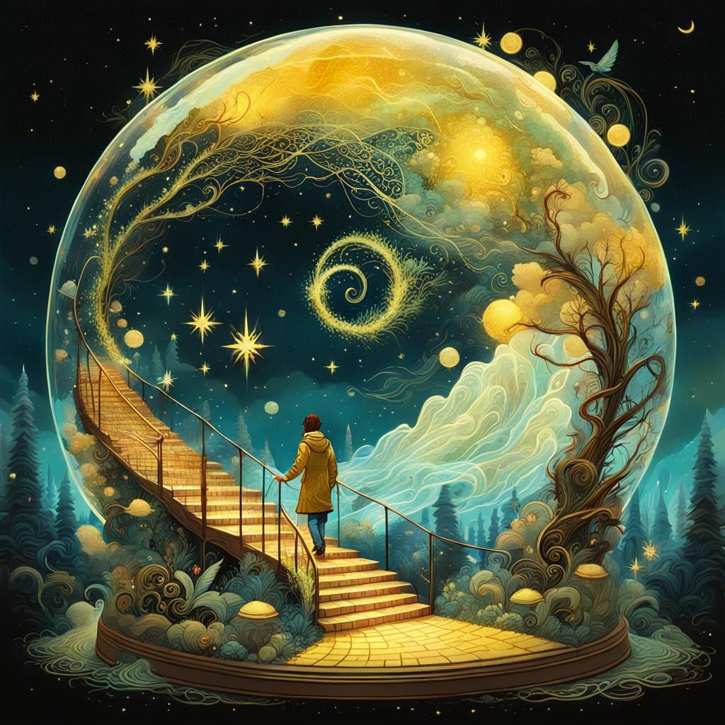 Heavenly Nebula Snowglobe on Starry Yellow Brick Road