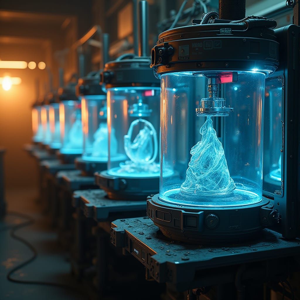 Futuristic 3D Resin Printers in High-Tech Workshop
