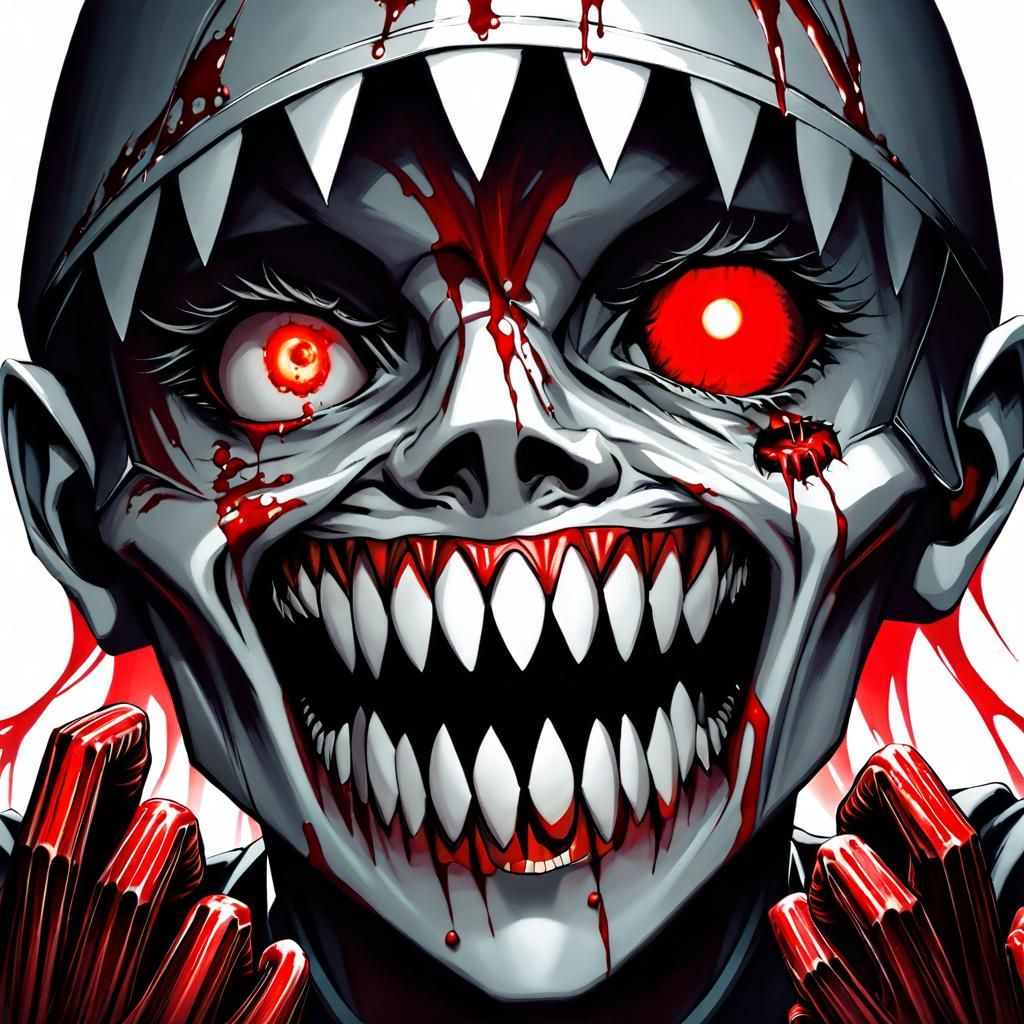 Menacing Teeth Threaten Bloody Hands