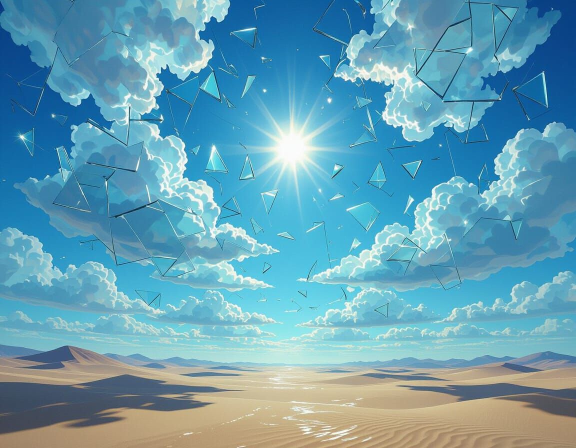 Surreal Sky Filled With Glistening Glass Objects