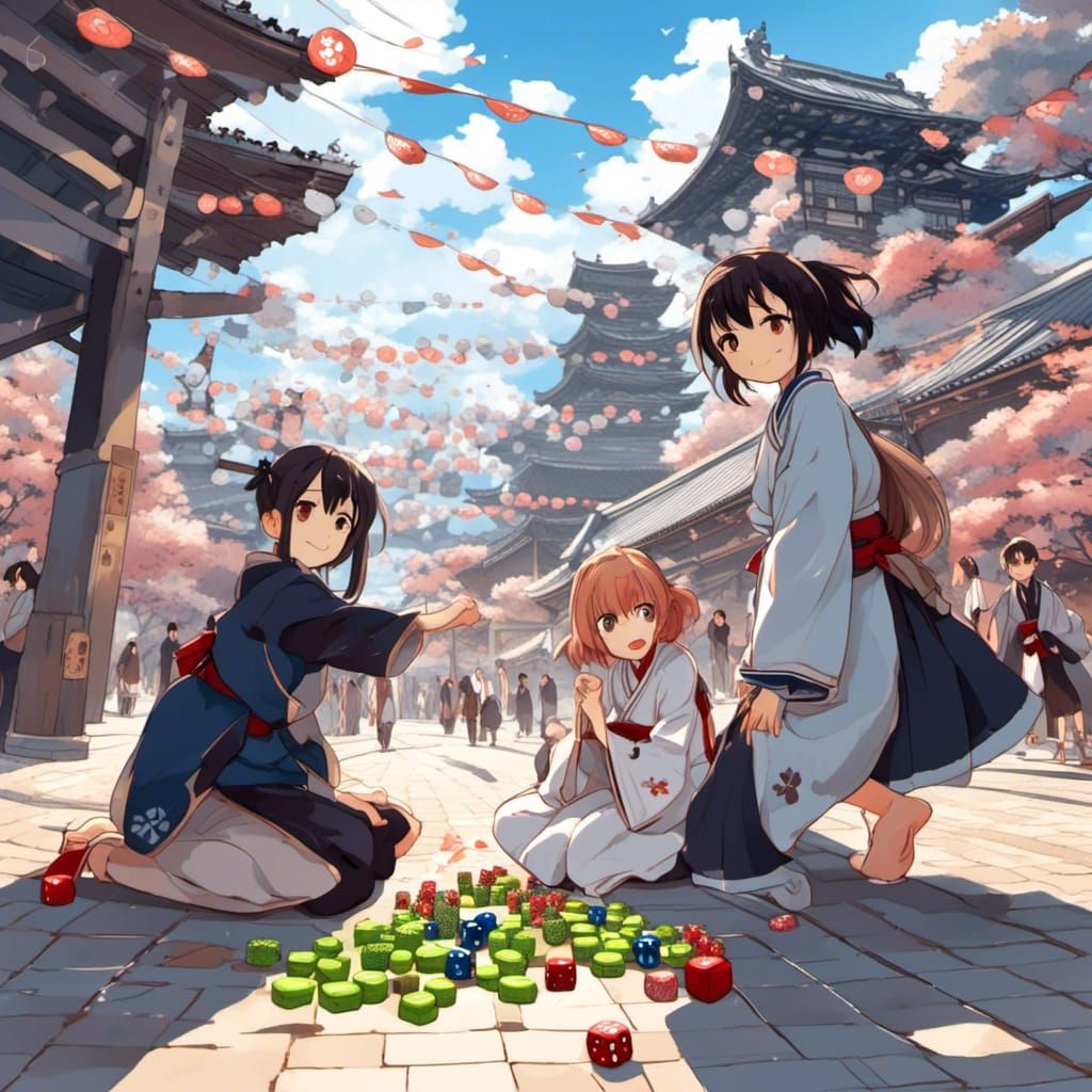 Joyful Teens Roll Dice in Edo: Anime Style