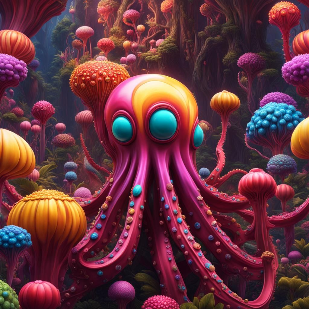 Psychedelic Octopus Garden in Deep Sea
