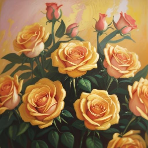 Neo-Impressionist Woman in Gold and Rose Clothing