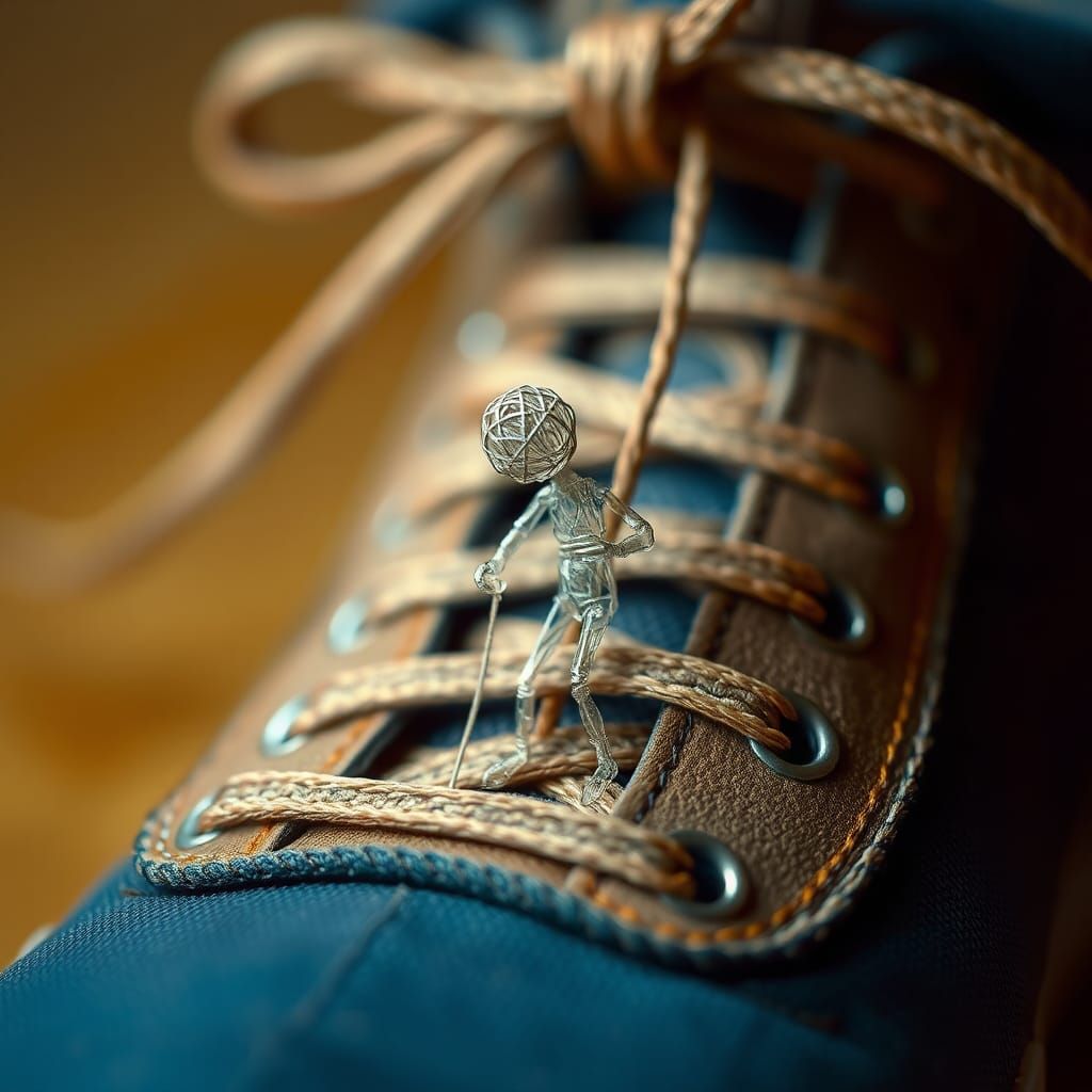 String Person Tying Shoe: Airbrush Fantasy Art