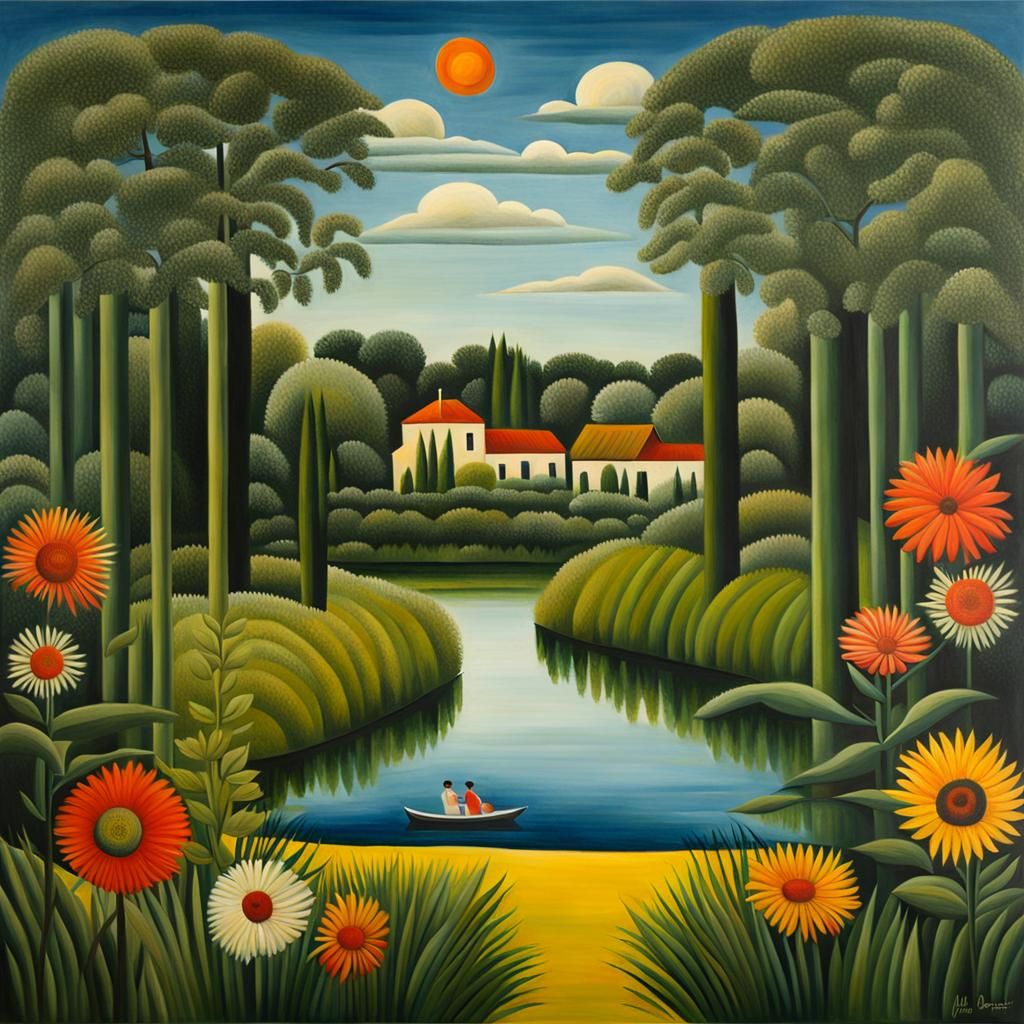 Lush Jungle Scene in Henri Rousseau Style