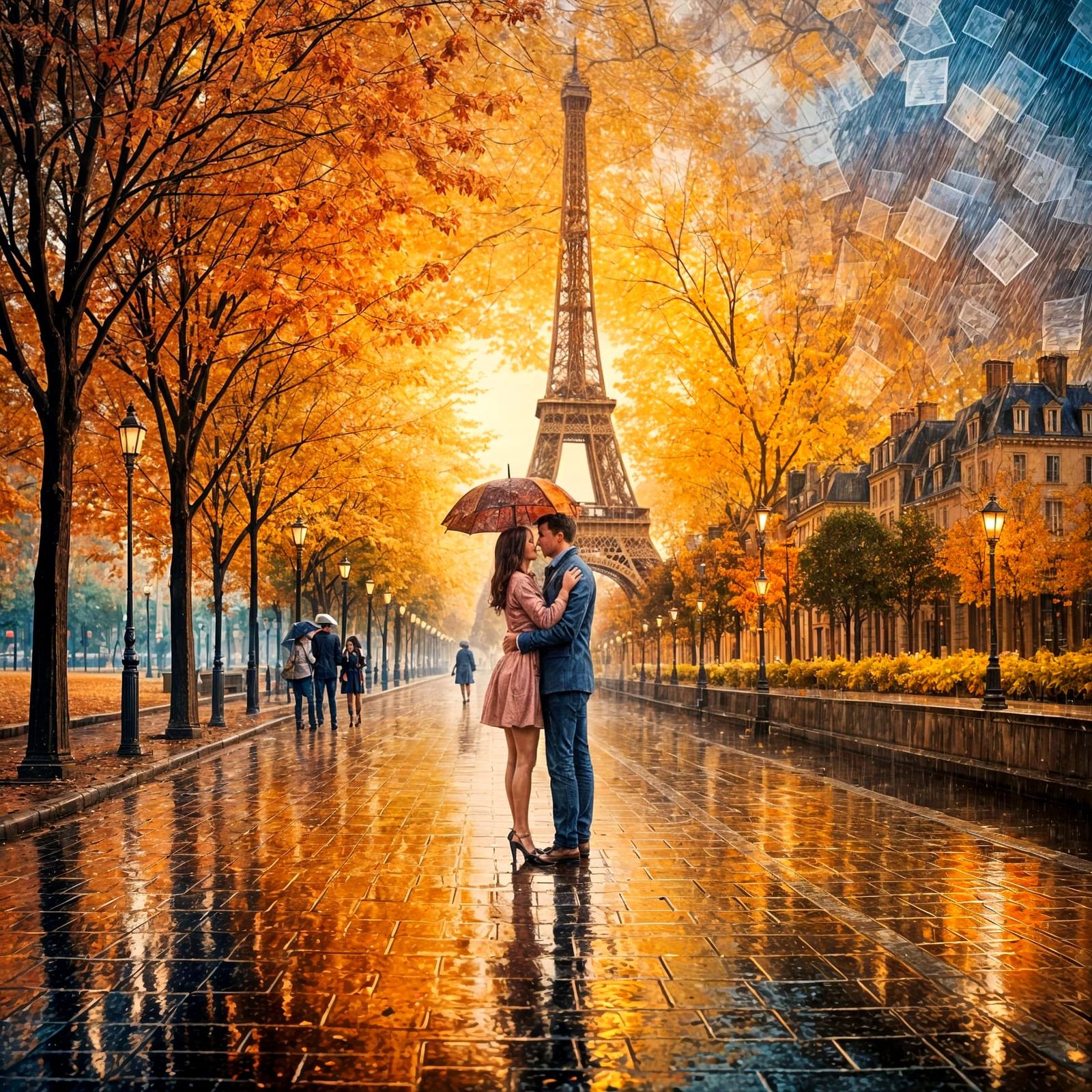 Romantic Parisian Moment Under Umbrella with Eiffel Tower