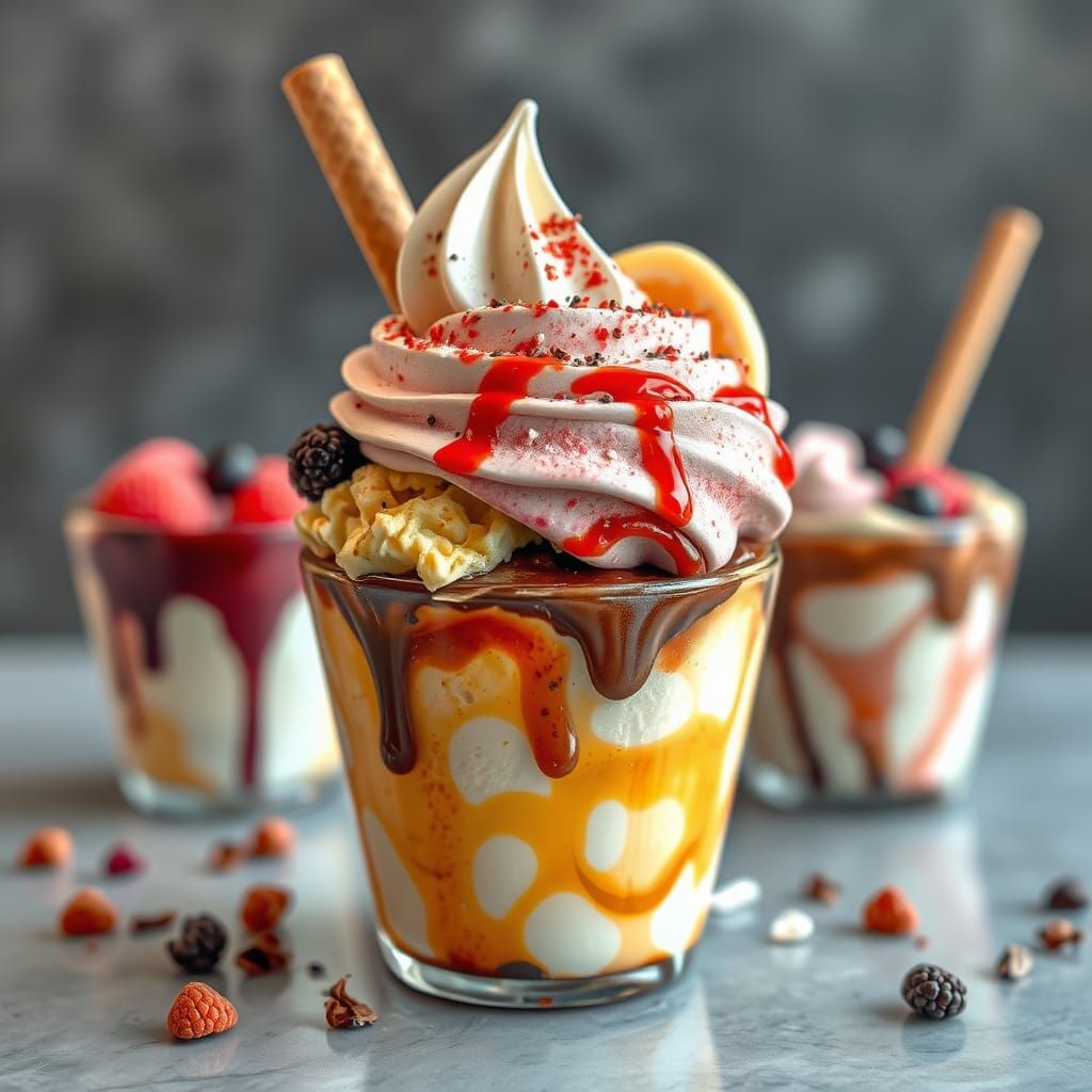 Hyperrealistic Ice Cream with Various Flavors