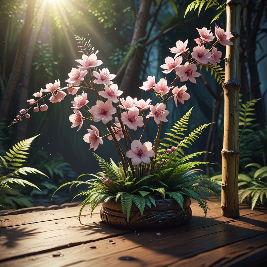 Vibrant Ikebana Arrangement in 3D Game Art Style