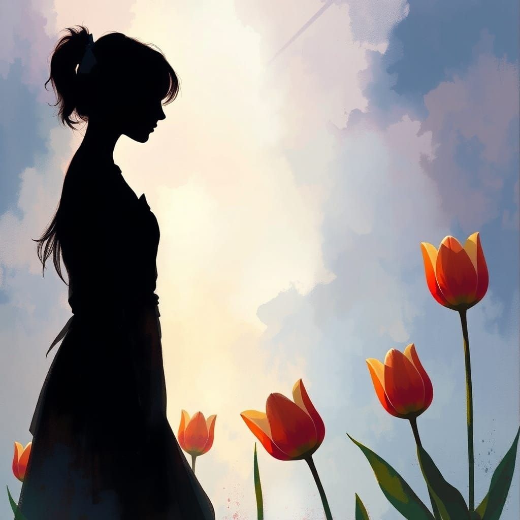 Mystic Silhouette Girl Concept Art in Aquarelle Style
