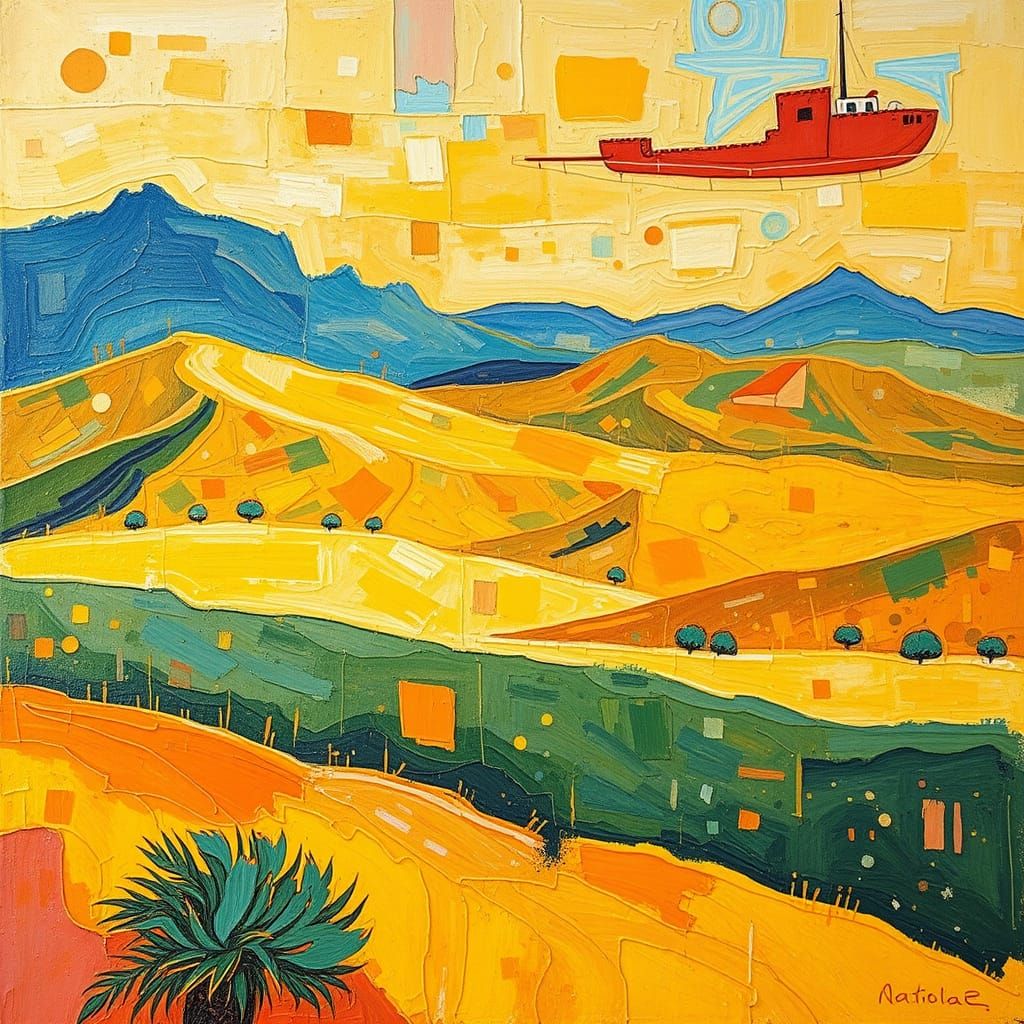 Vibrant Desert Landscape in Impressionist Impasto Style