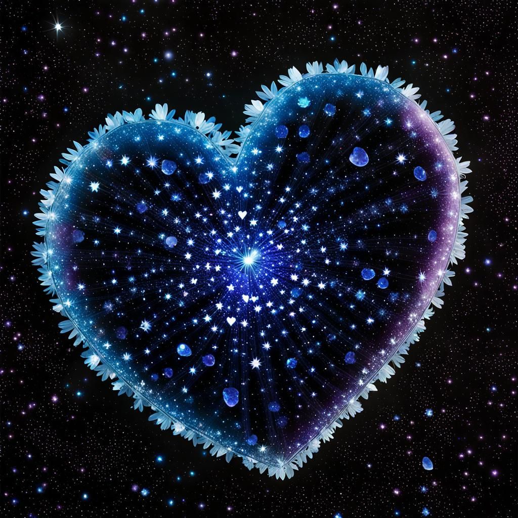 Glowing Blue Crystalline Heart in Cosmic Art Style