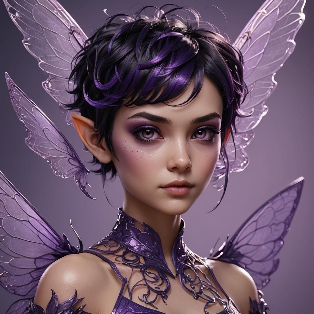 Purple Pixie with Translucent Wings, Fantasy Art