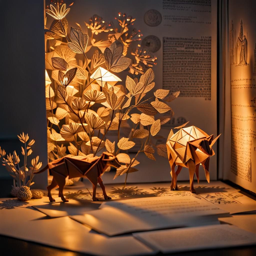 Luminous Origami Diorama: Intricate Paper Art