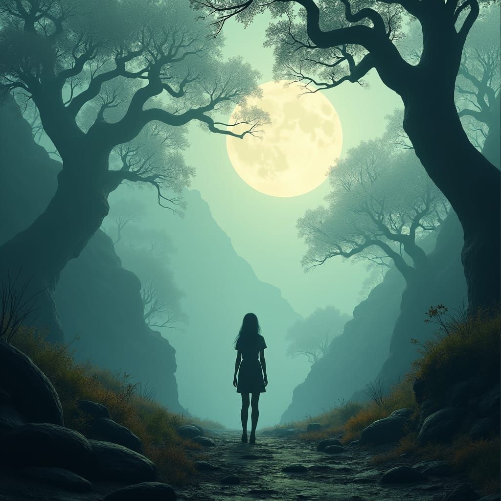Ethereal Girl in Dreamlike Landscape