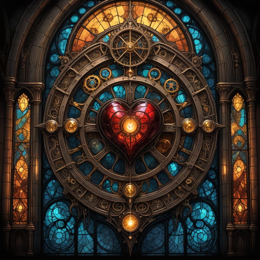 Gothic Steampunk Clockwork Heart in Cathedral