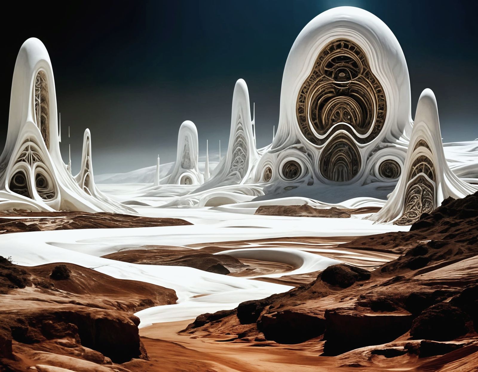 Eerie Psychedelic Landscape in White and Bronze