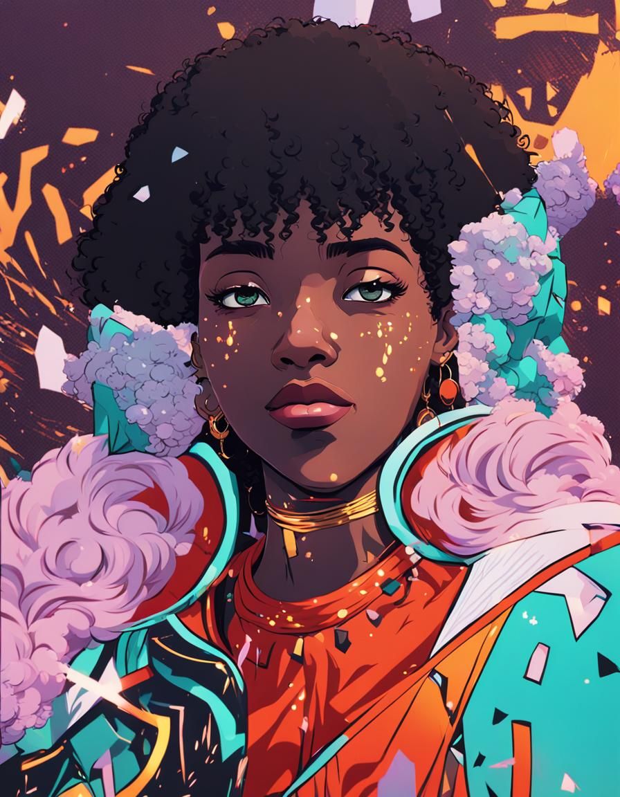 Young Black Woman Speaks with Conviction in Vibrant Anime St...