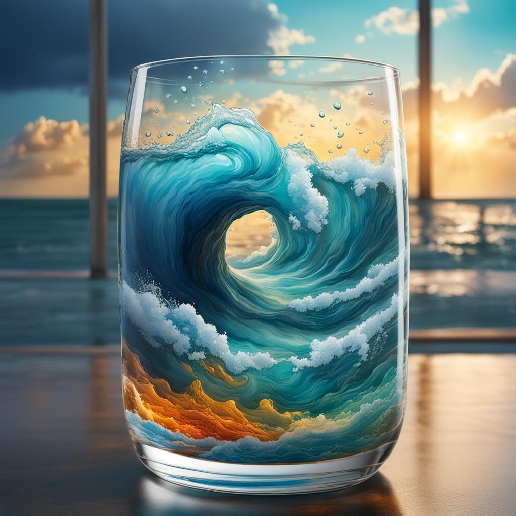 Stormy Sea in Glass: Hyperrealistic Splash Art
