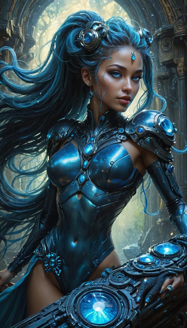 Cyberxenopunk Cybernetic Aquamarine Princess Lapis Lazuli En...