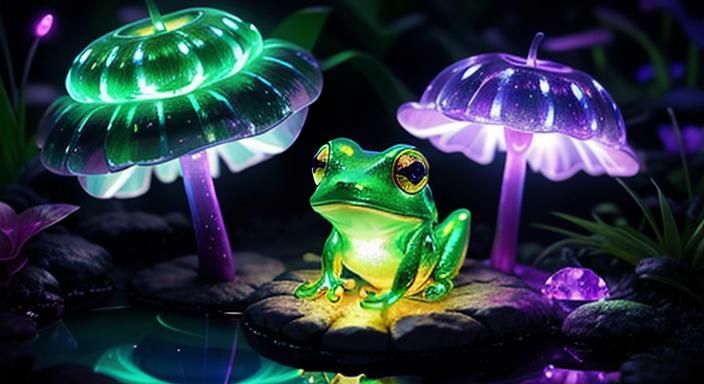Bioluminescent Chibi Frog in Fantasy Art Style