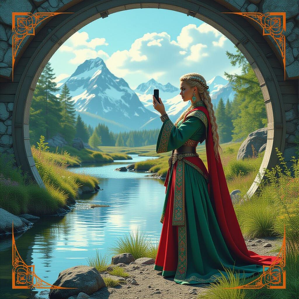 Alien Viking Goddess Captures Earth: Pop Art 3D Scene