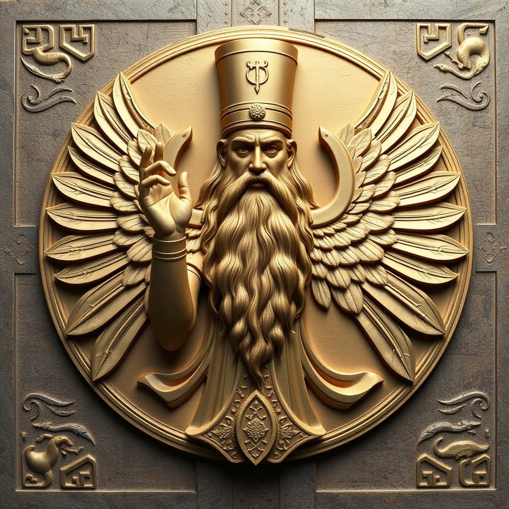 Ancient Persian God Ahura Mazda in Brutalist Cubist Style