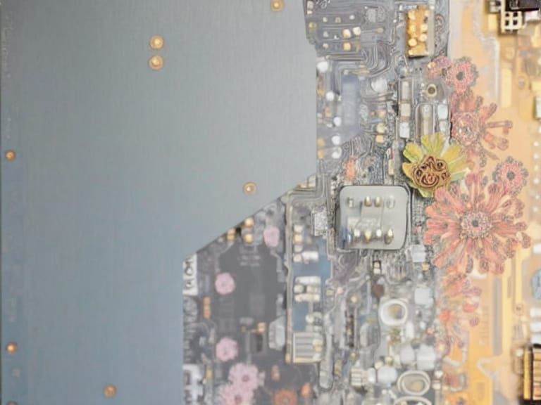 Floral Circuit Board Impasto Painting