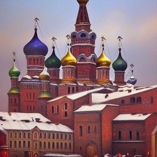 Medieval Russian City in Oil Painting Style