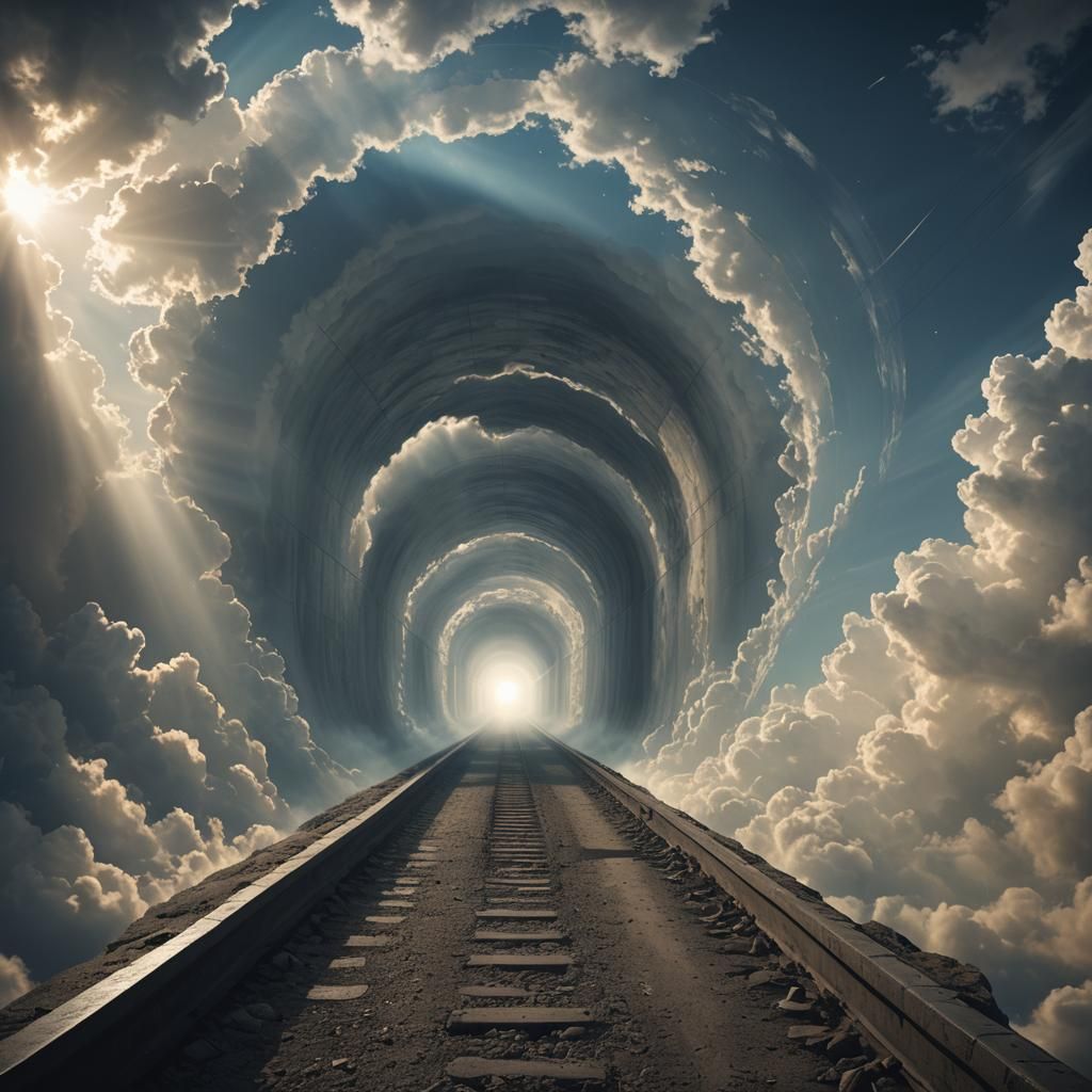 Mystical Sky Tunnel in Hyperrealistic Style
