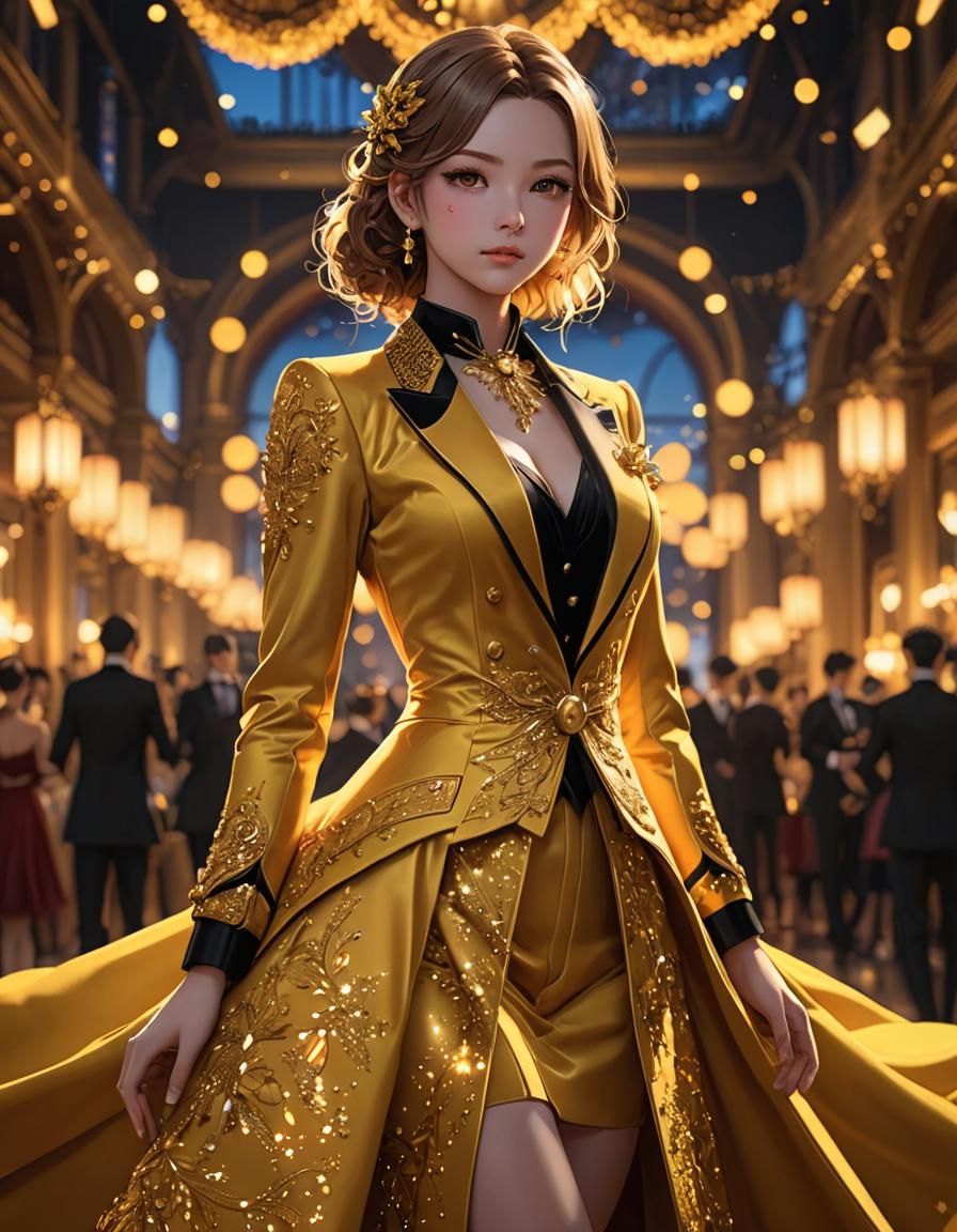 Velvet Ballroom Suit in Anime Style with Sunset Bokeh