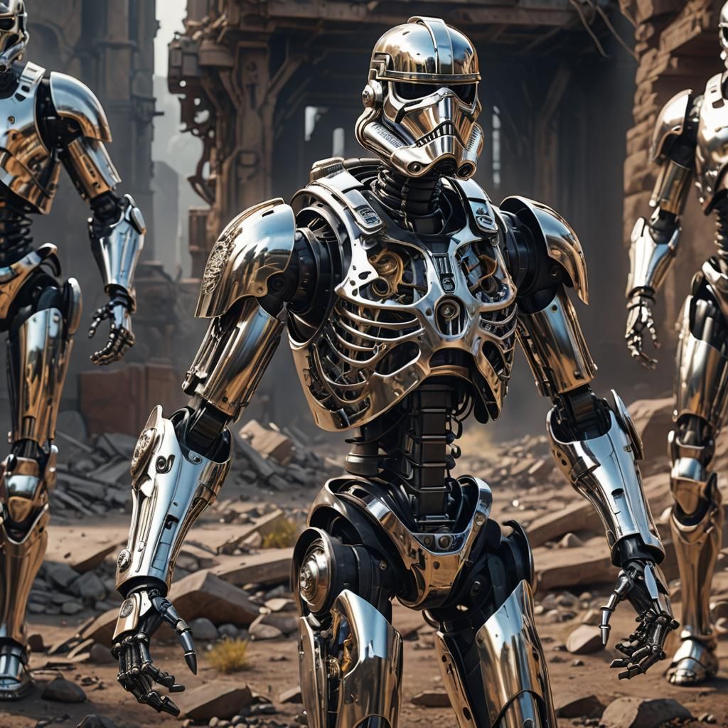 Chrome Robot Stormtrooper in Detailed Matte Painting