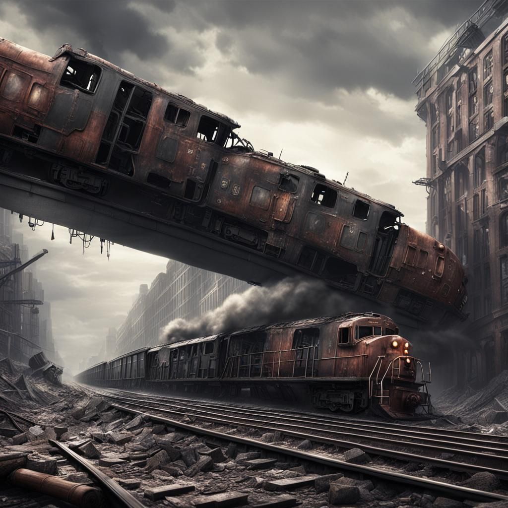 Dystopian Train Wreck: Detailed Matte Painting